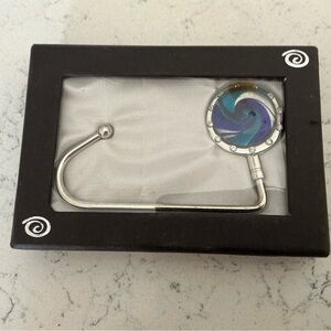 Silver with blue stone purse hook hanger holder for table